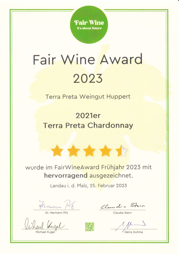 Auszeichnung Fair Wine Award 2023 Terra Preta Chardonnay